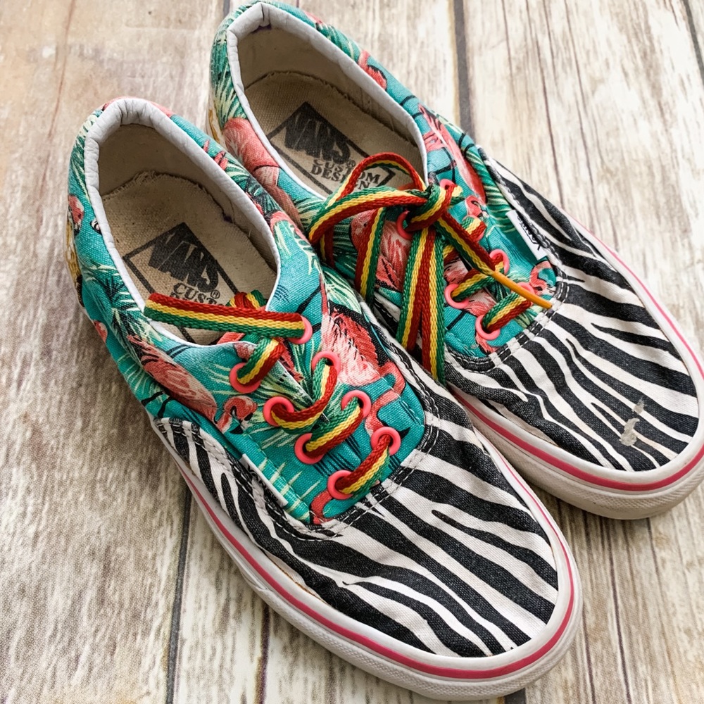 VANS Custom 6.5 Flamingo & Zebra Print Sneakers